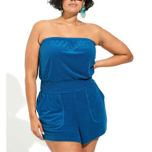 Torrid 4 (4X 26) Prettiest Shade of Blue One‎ Piece Terry Cloth Beach Romper New
